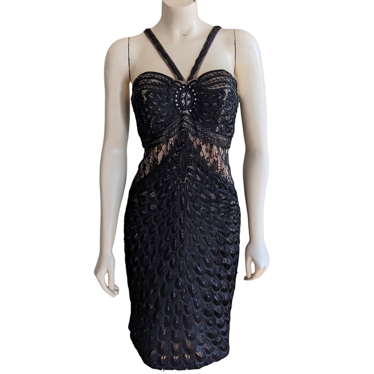 Sue Wong Black Beaded Cocktail Dress Size 6 by C&J Collections