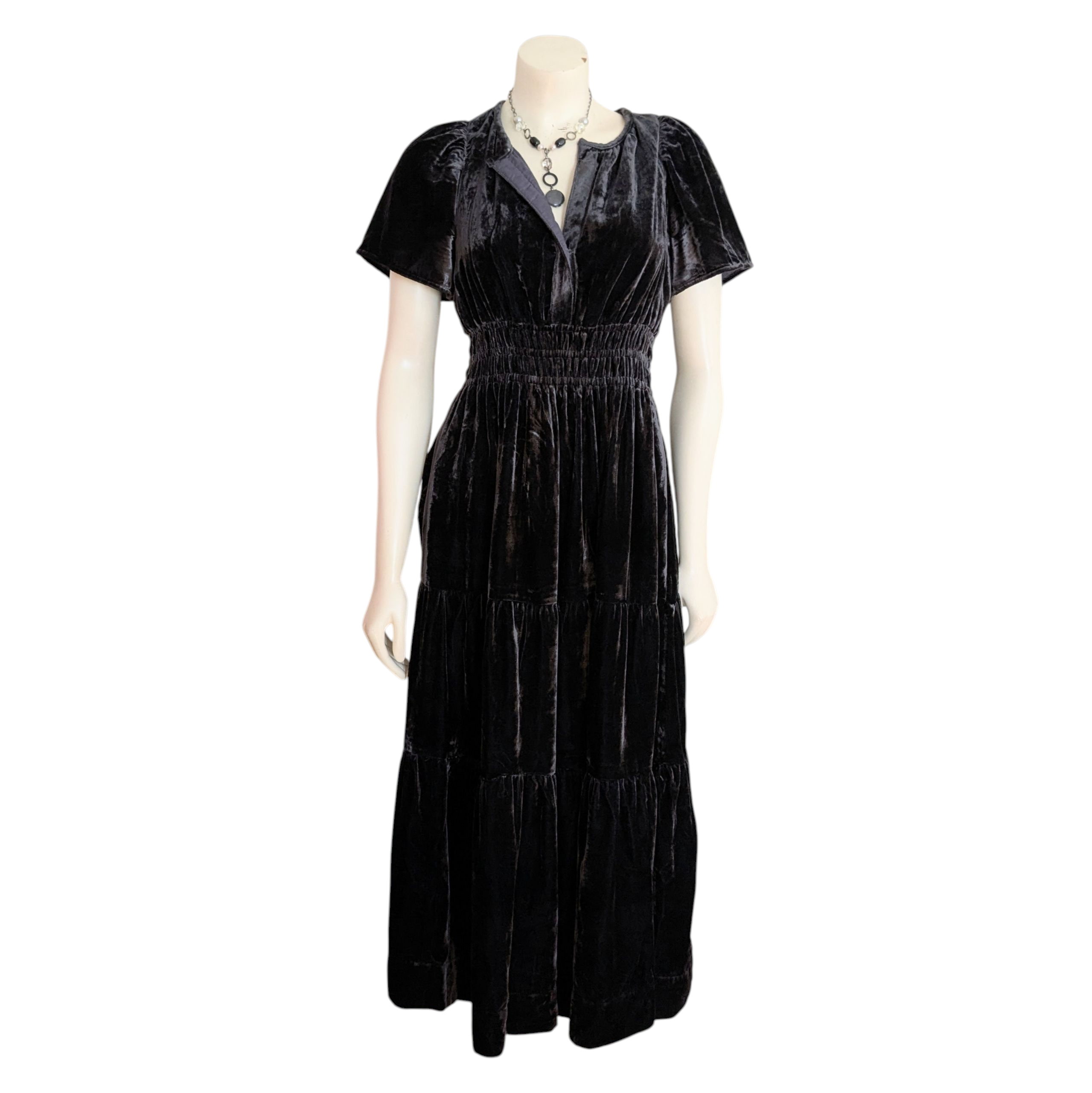 chinese dress ladies Anthropologie Payal Jain Beaded Velvet Maxi Dress Plus Size 1X Black New –  Finds For You main image 1