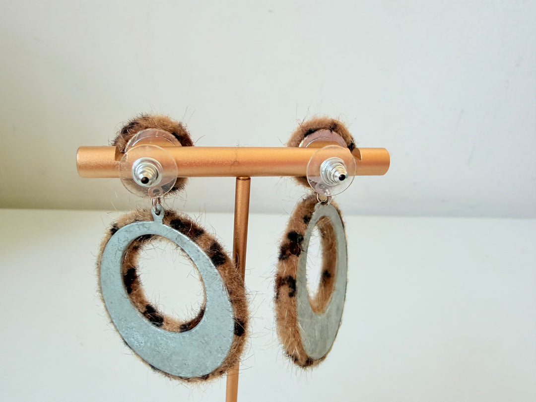 Vintage Animal Print Faux Fur Pierced Earrings