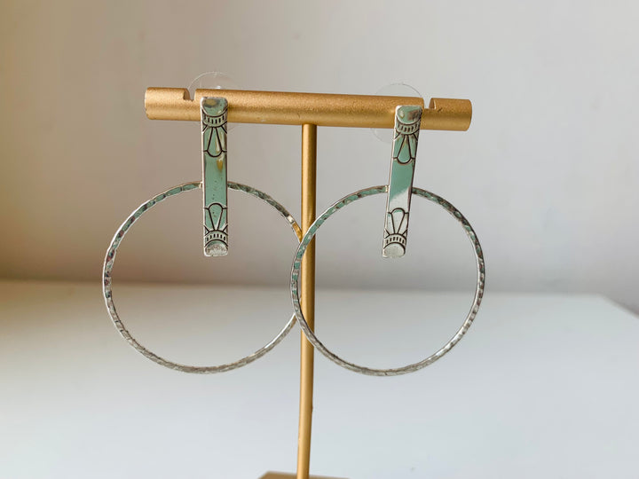 Silver Tone Large Hammered Circular Hoop Pierced Earrings