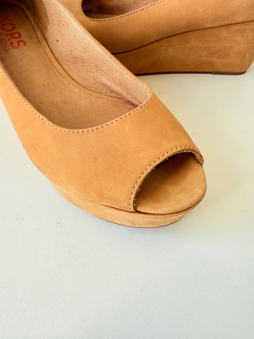 Michael Kors Brown Peep Toe Wedges Size 7.5