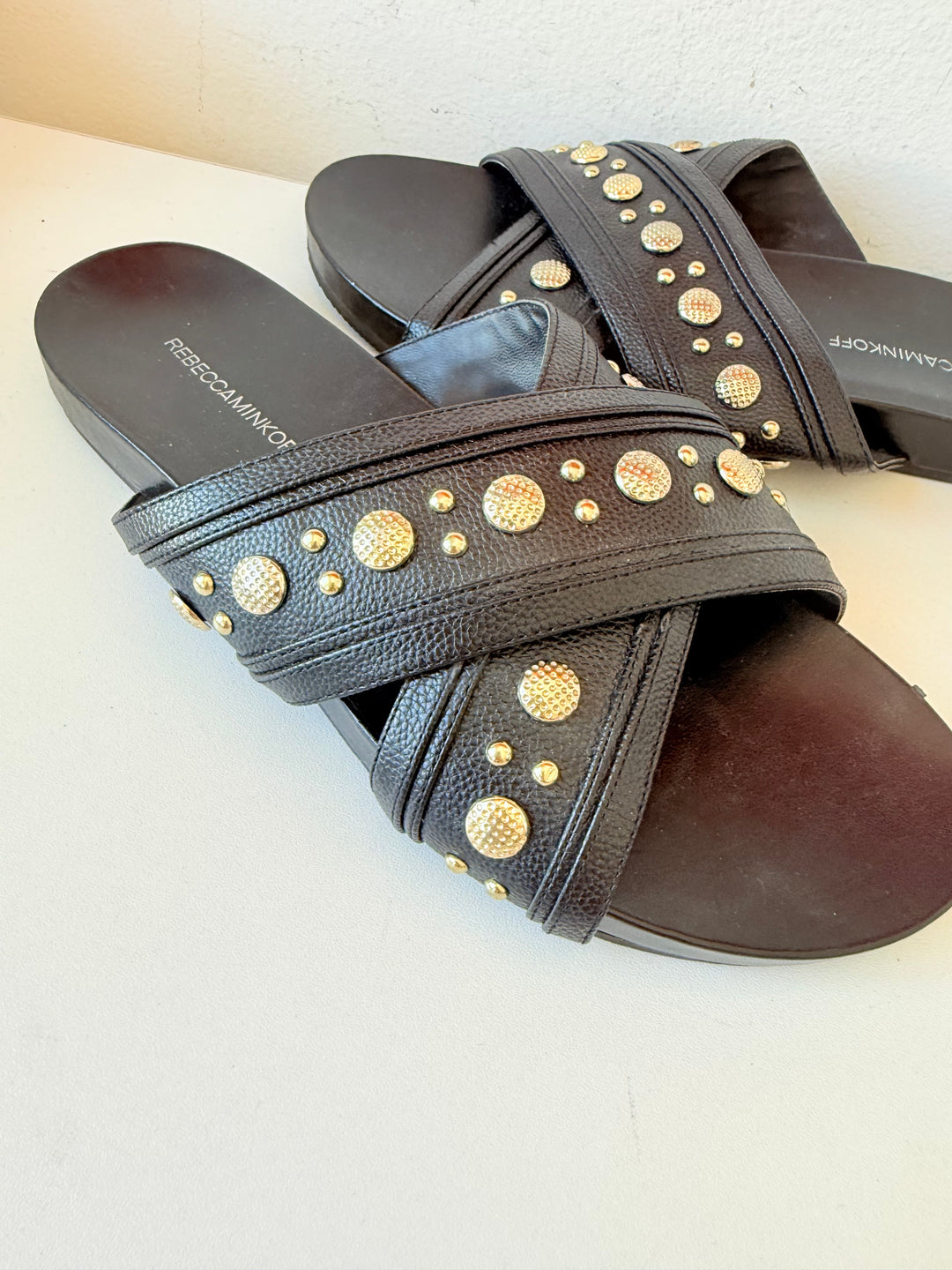 Rebecca Minkoff Tori Leather Slides In Black Size 8.5