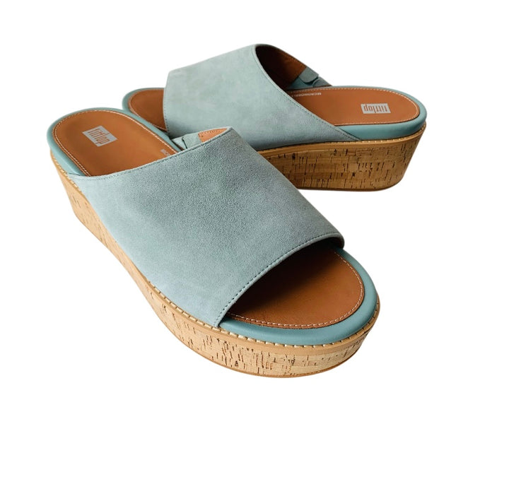 Fitflop Pale Blue Suede Platform Slide on Sandal Size 10