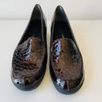 Flexx Studio Brown/Burgundy Patent Embossed Slip on Loafers Size 6.5