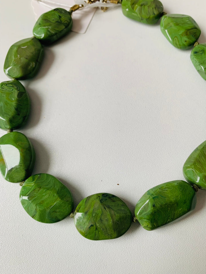 Green Beaded Chunky Statement Necklace