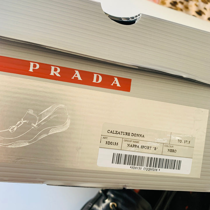 Prada Calazature Donna Black Leather Driving Slip Ons Size 37.5