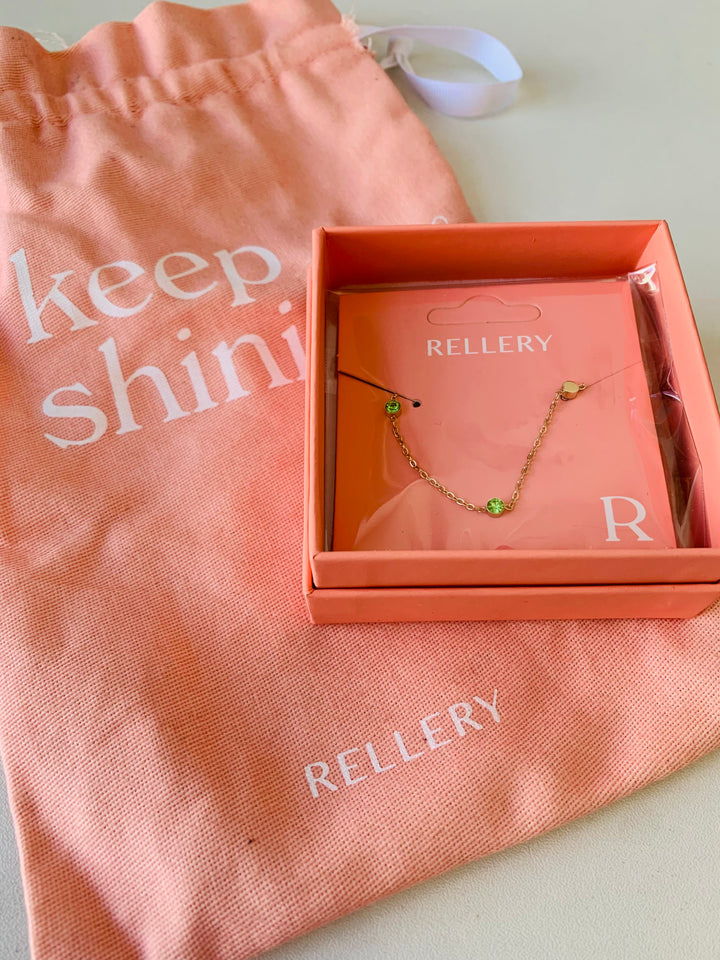 Rellery Gold Tone Citrine Green Stone Necklace New in Box