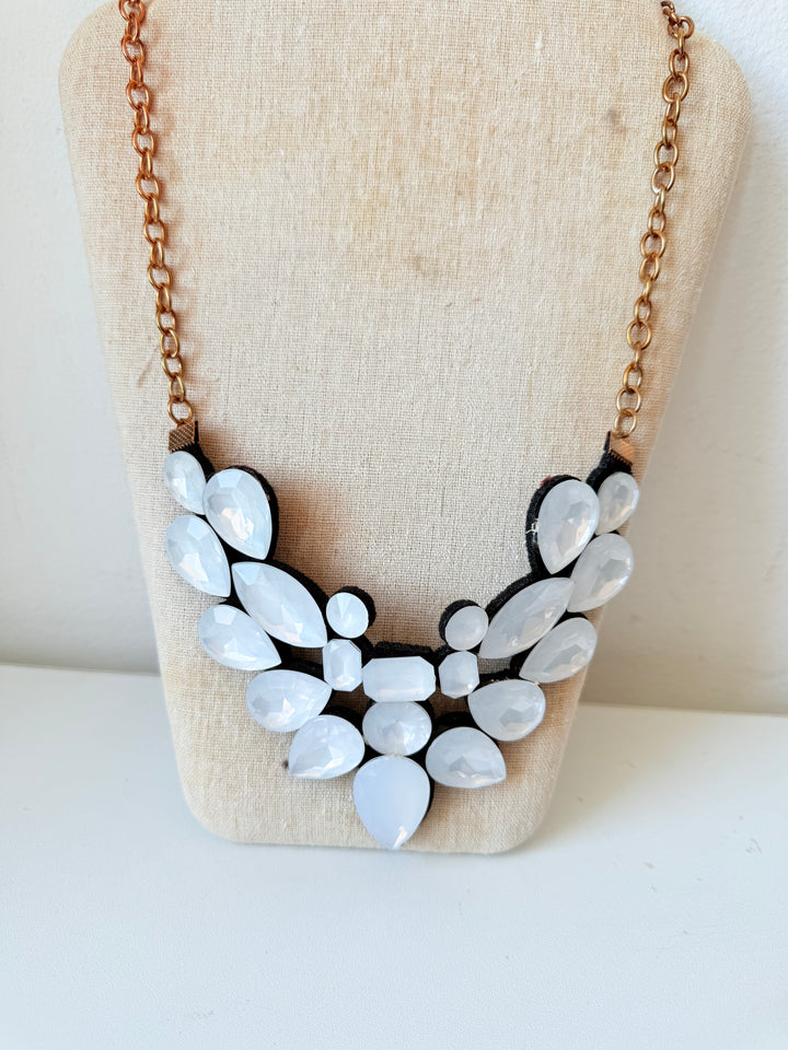 White Rhinestone Statement Necklace