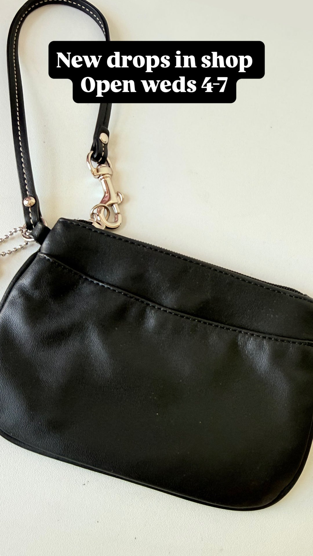 Coach Smooth Black Leather Mini Wristlet