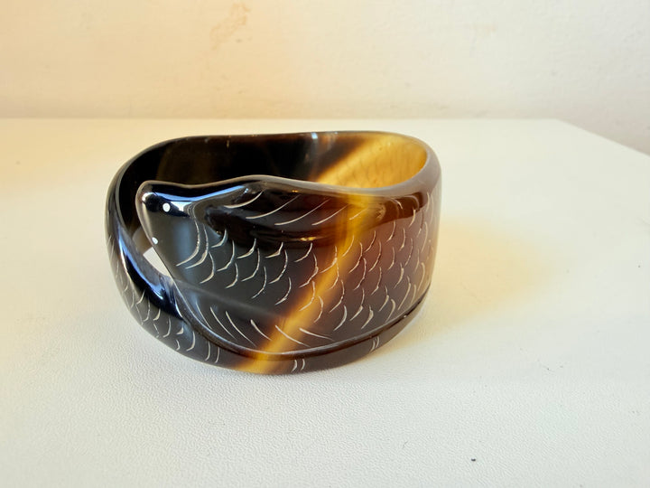 Hand Carved Horn Fish Bangle Bracelet
