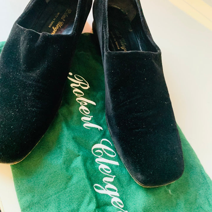 Robert Clergerie Black Velvet Slip On Heeled Loafer Size 8.5 Women’s