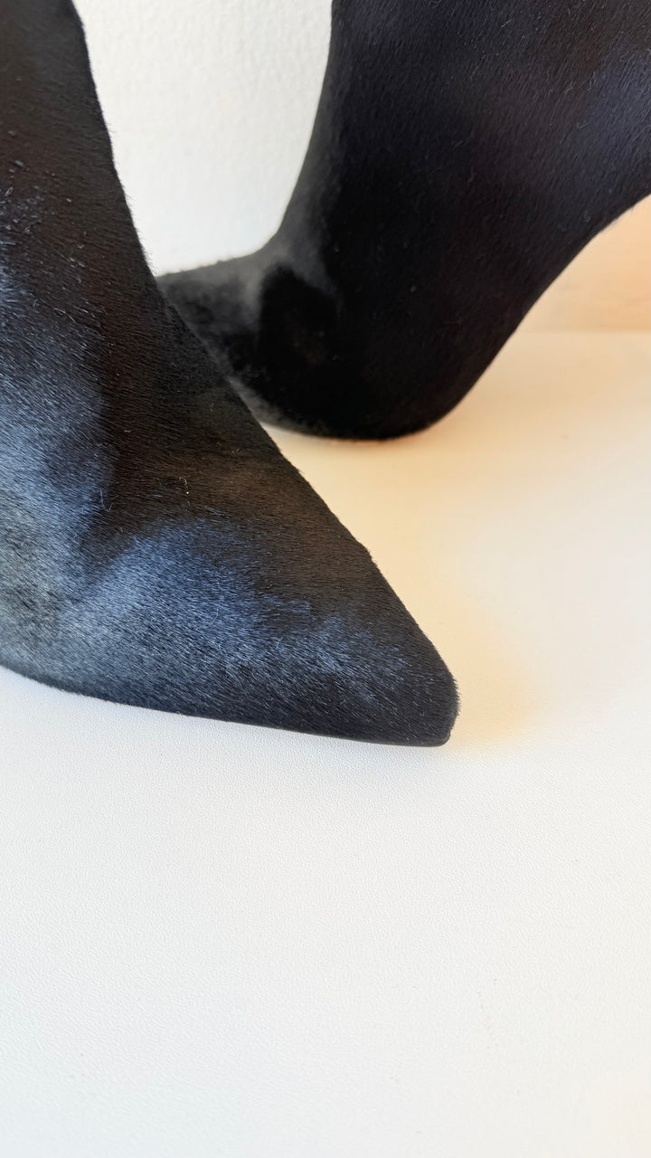 Stuart Weitzman Black Calf Pony Hair Pointed Toe Stiletto Boots Size 8 M Women’s