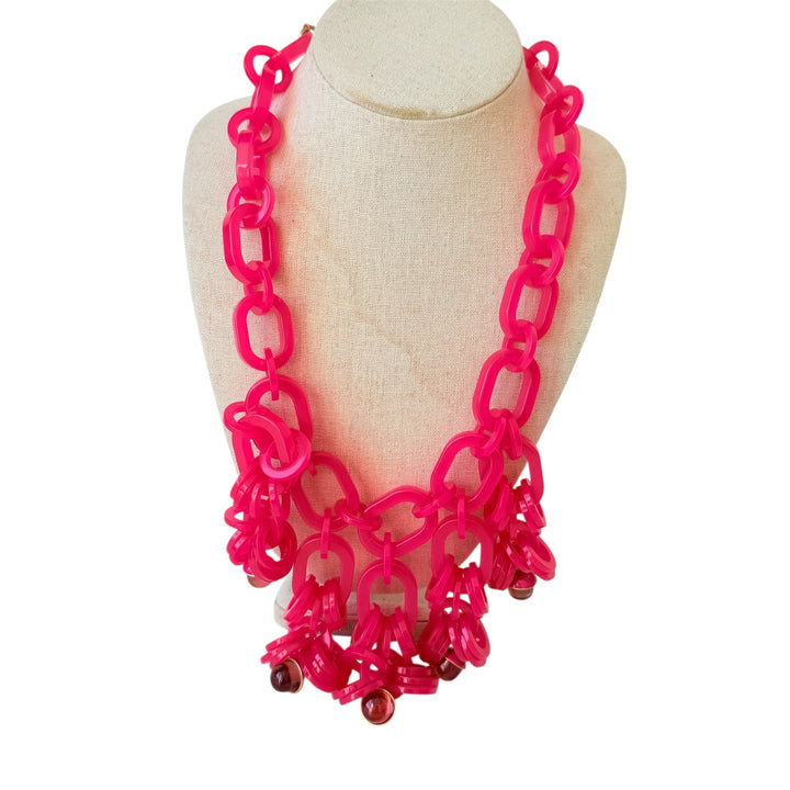 J Crew Statement Lucite Chainlink Maryam Necklace in Hit Pink Nasdir Acrylic Necklace