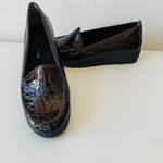 Flexx Studio Brown/Burgundy Patent Embossed Slip on Loafers Size 6.5