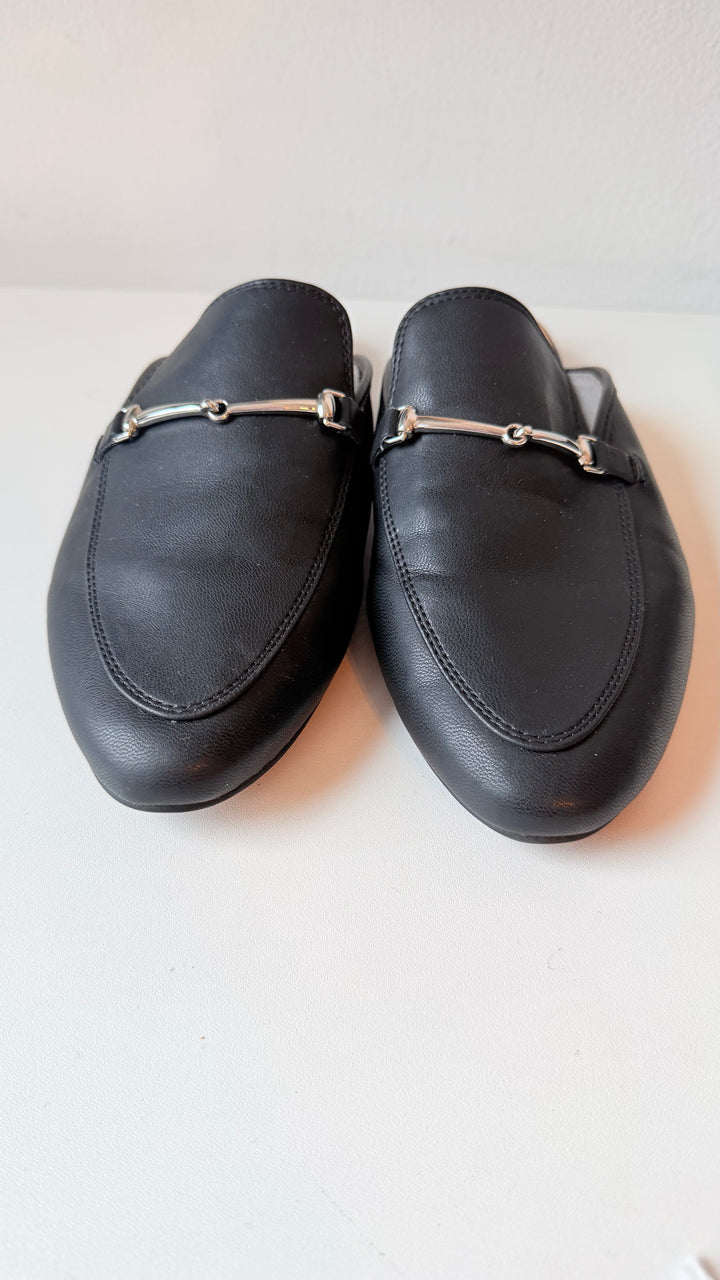 Rachel Zoe Vegan Black Leather horsebit Detail Mules Size 8