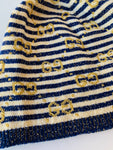 Gucci Authentic Blue , Gold Metallic and Cream Beanie Hat Size Large