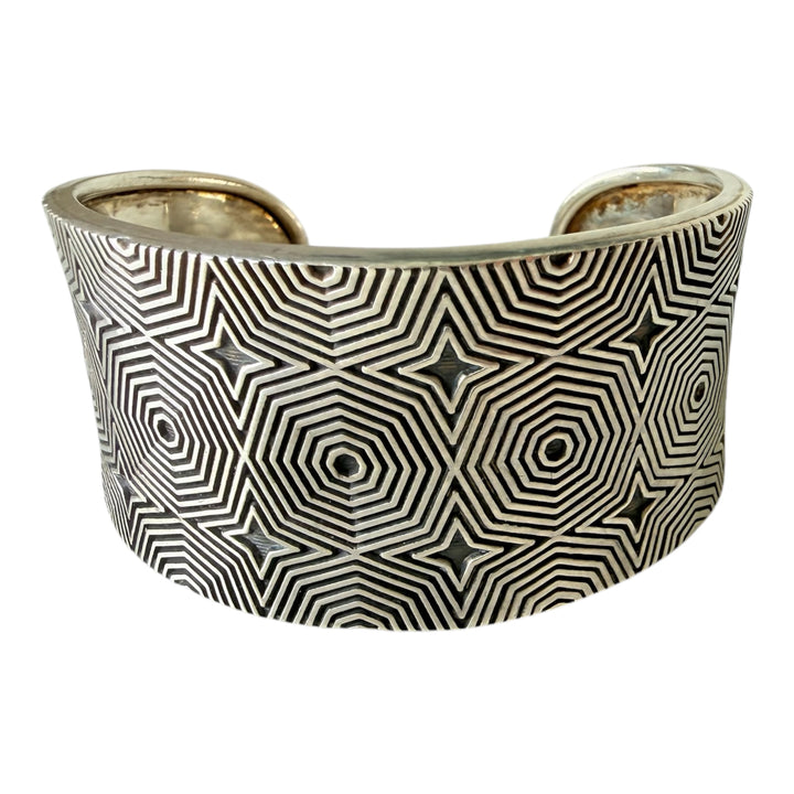 Dominique Dinouart Textured Geometric Pattern Sterling 925 Cuff DDD Mexico Vintage