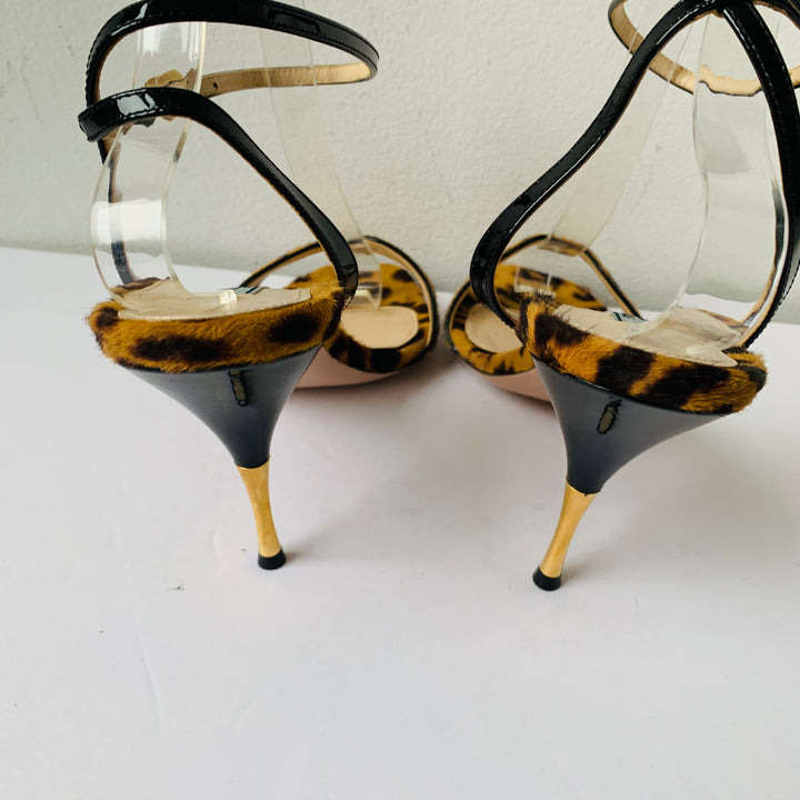 Prada Pony Hair Animal Print Strappy Peep Toe Sandal/Heels Size 40