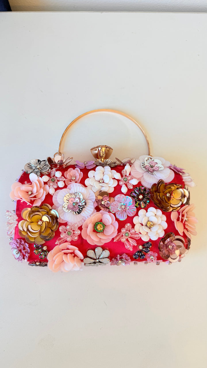 Floral Vibrant Red 3D Evening Bag/Clutch/Crossbody