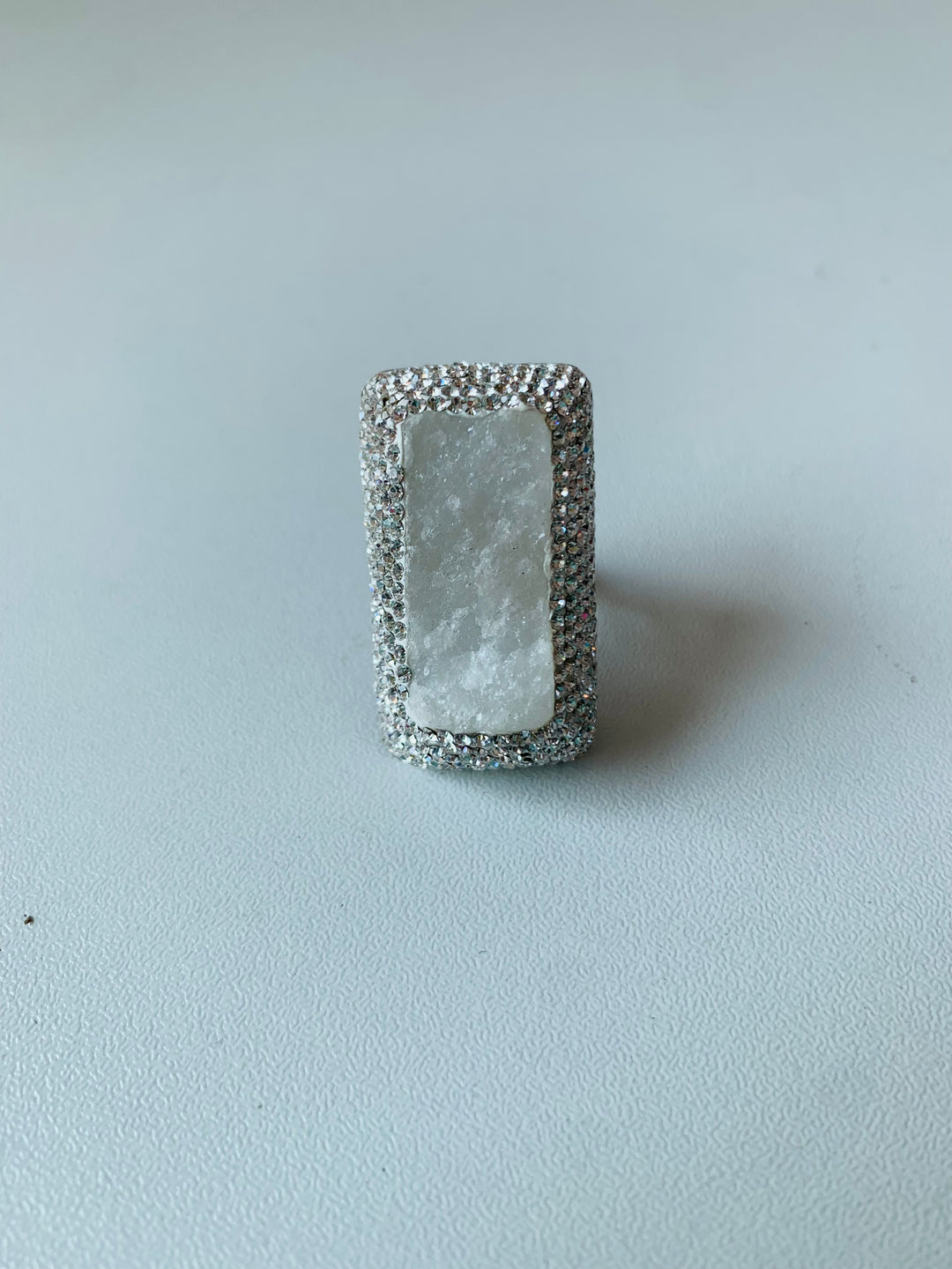 Sterling Silver White Druzy and Rhinestone Ring Size 6