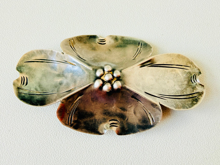 Stuart Nye Vintage Hand Wrought Dogwood Flower Sterling Brooch
