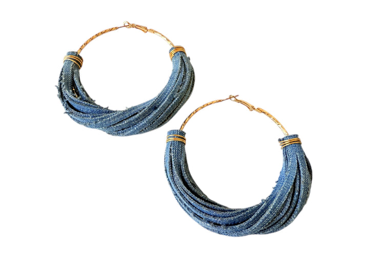 Blue Jean Handmade Hoop Earrings