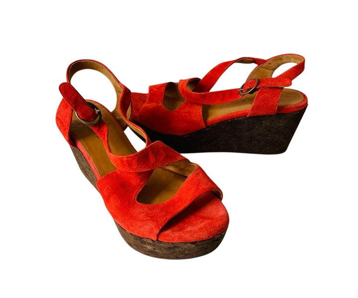 Coclico Red Suede Sandals Size 38.5 Vintage
