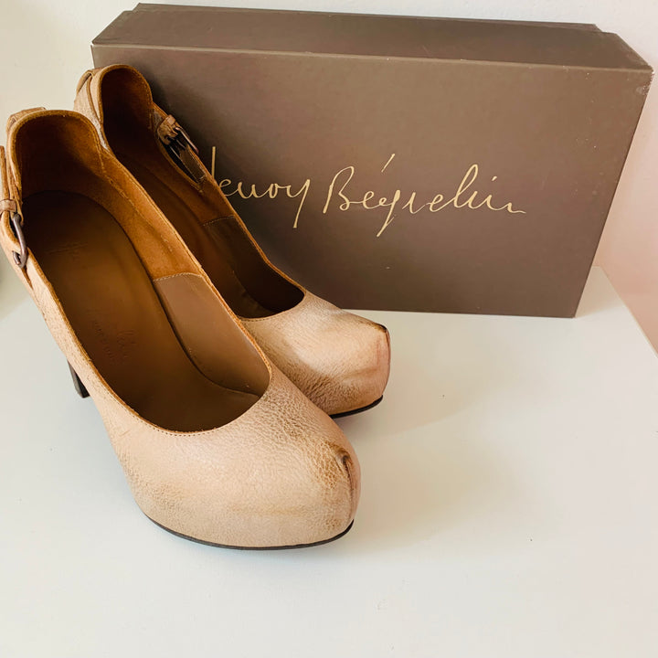 Henry Beguelin Distressed Dune Reema Leather Pump Size 37.5