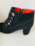 Pas De Rouge Black Suede Button Detail Granny Boots Size 37