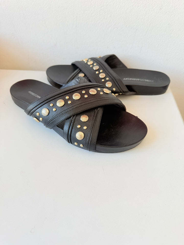 Rebecca Minkoff Tori Leather Slides In Black Size 8.5