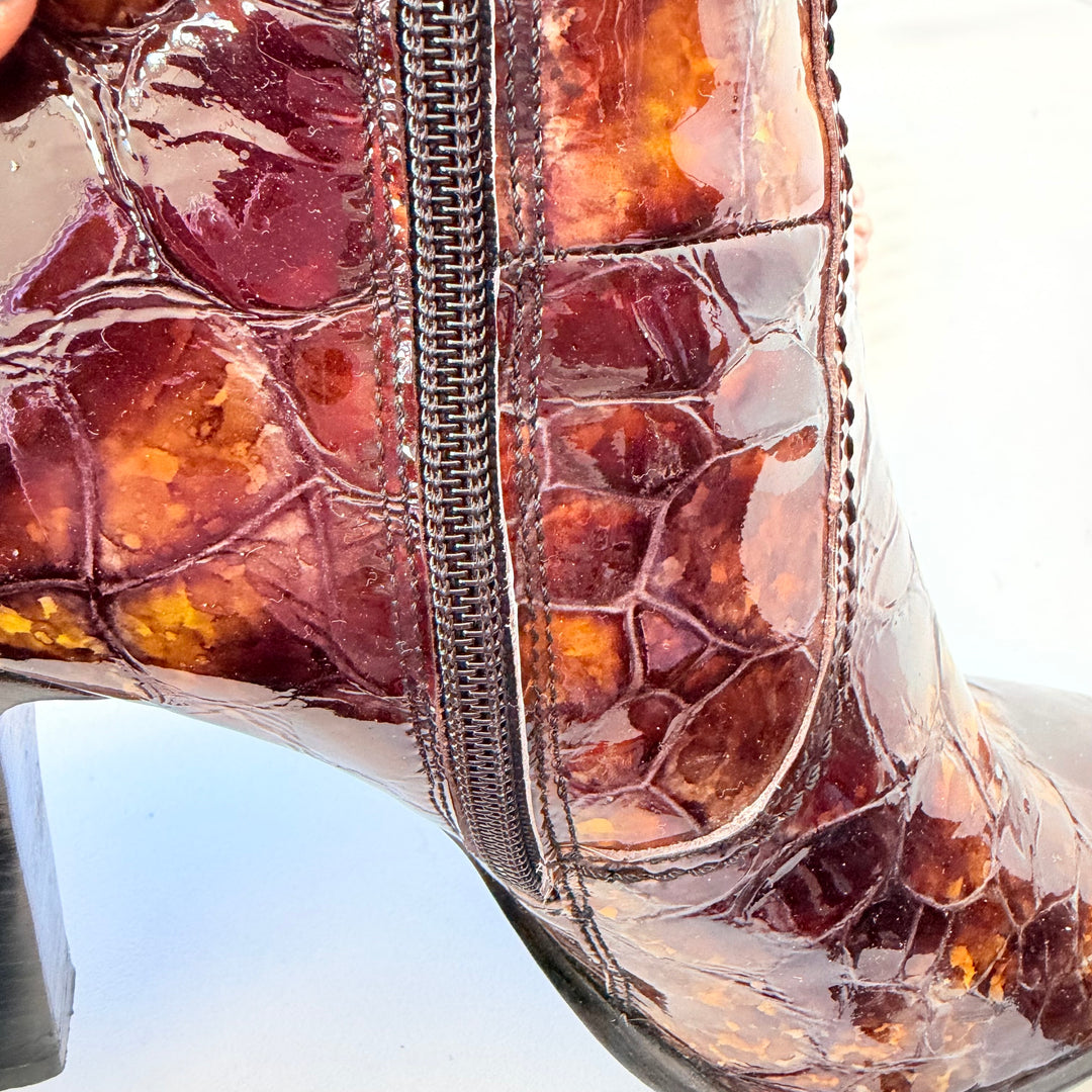 Angela Falconi Faux Patent Croc Knee Boots Size 38