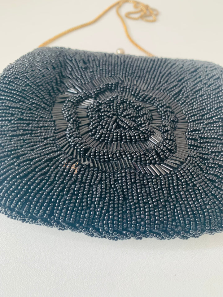 Vintage Black Beaded Evening Bag