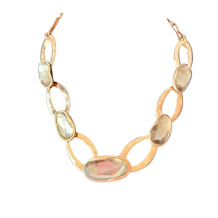 Chunky Gold Tone Light Green Stone Necklace