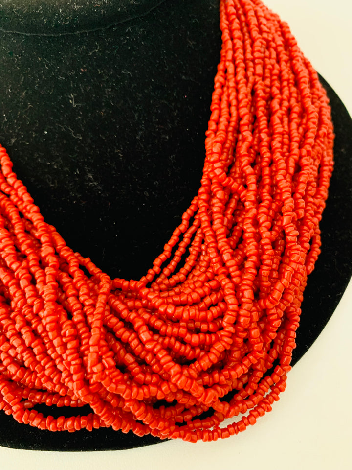 Micro Orange Layered Beaded Statement Necklace