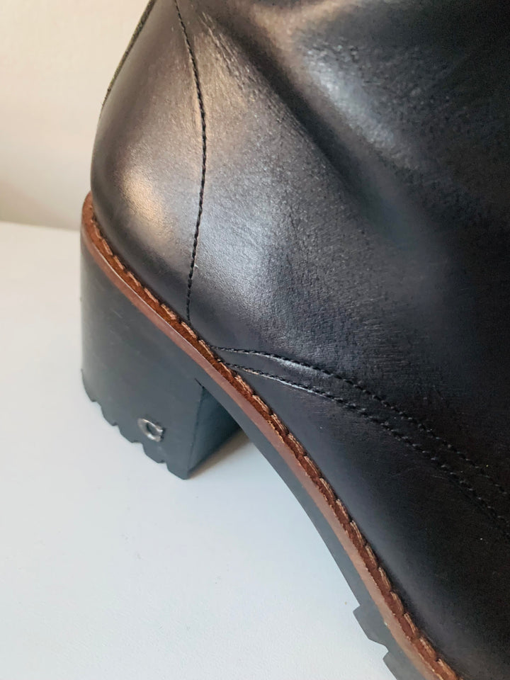 Coach Jadyn LTR Combat Bootie In Black Leather Size 8.5