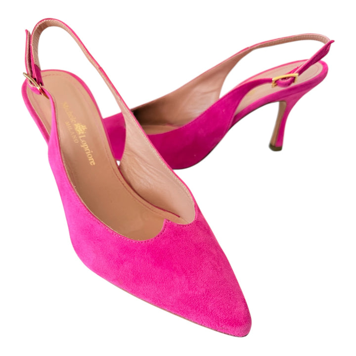 Michelle Lopriore Milano Pink Suede Heart Slingbacks Size 39