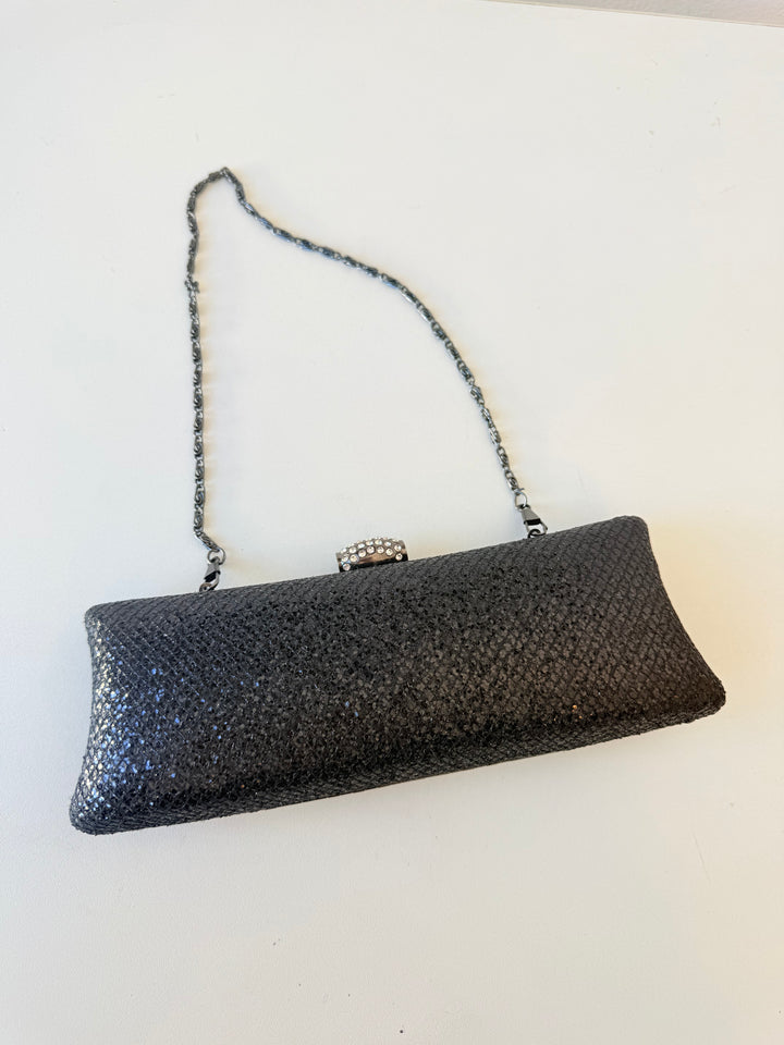 JNB Black Sparkly Rhinestone Clasp Evening Bag Clutch