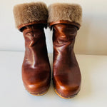 UGG Australia Brown Leather Lynnea Clog Shearling Lined Boots Size 9