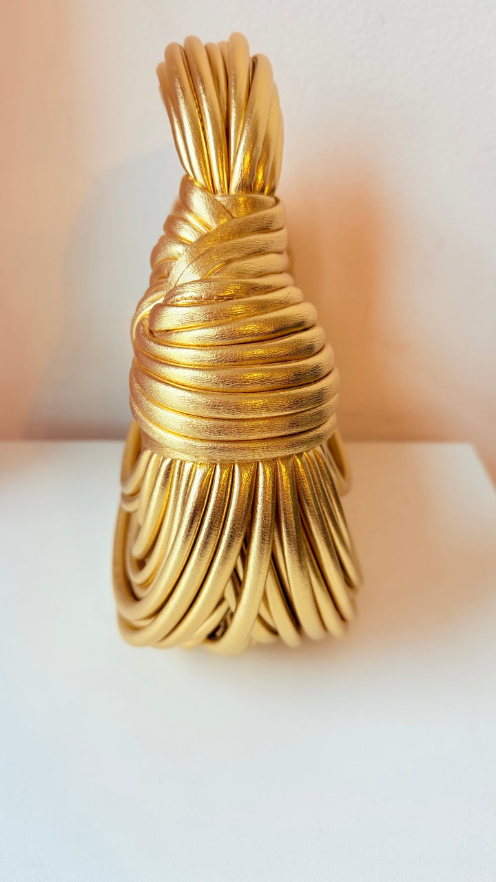 Amanda Vegan Gold Mettalic Knotted Detail Noodle Rope Design Handbag