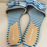 Charles David Blue/White Bow Detail Striped Slides Size 8.5