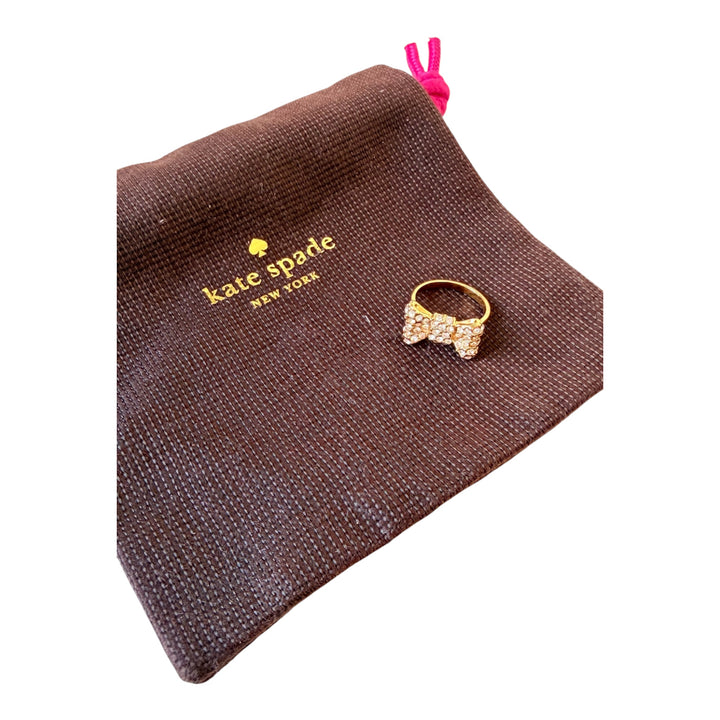 Kate Spade Rhinestone Bow Ring In Gold Tone Size 5.75”