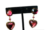 Deep Pink Heart Drop Pierced Earrings