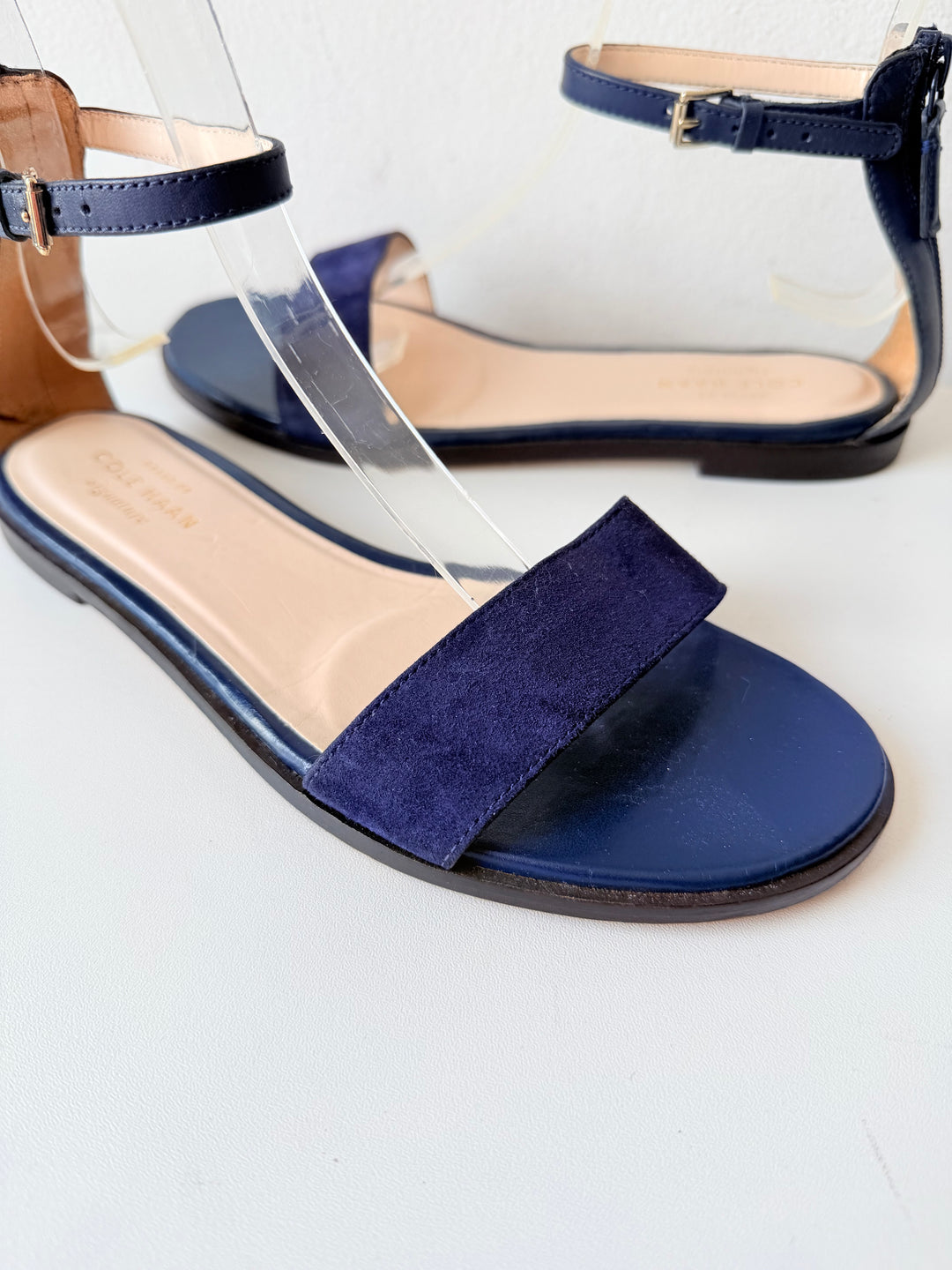 Cole Haan Adderly Blue Indigo Suede and Navy Blue Leather Zip Strap Size 7