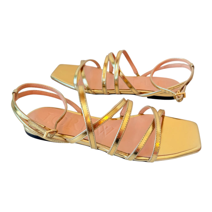 J.Crew Dark Gold Metallic Strappy Flat Sandals Size 7.5 New In Box