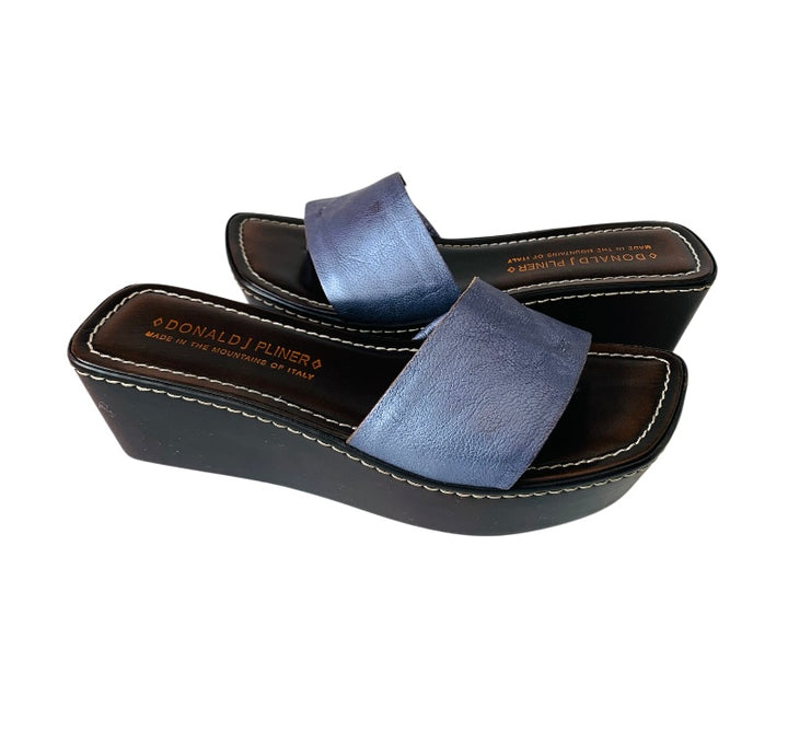 Donald Pliner Blue Metallic Leather Strao Wonens Sandals Size 8