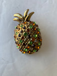 Pineapple Rhinestone Brooch in Gold Tone