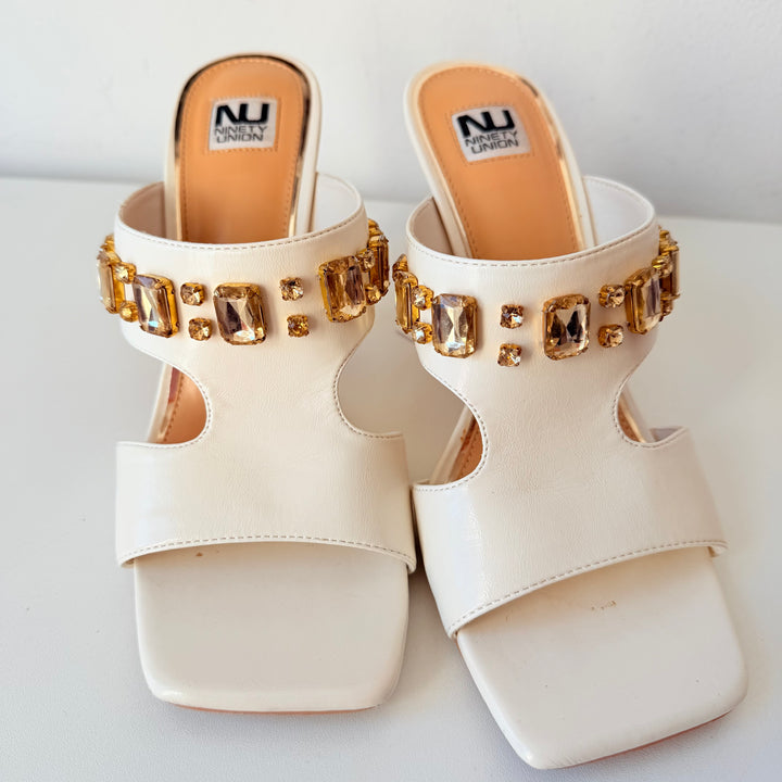 Ninety Union Ivory Rio Circular Heel Gold Sandals Size 9