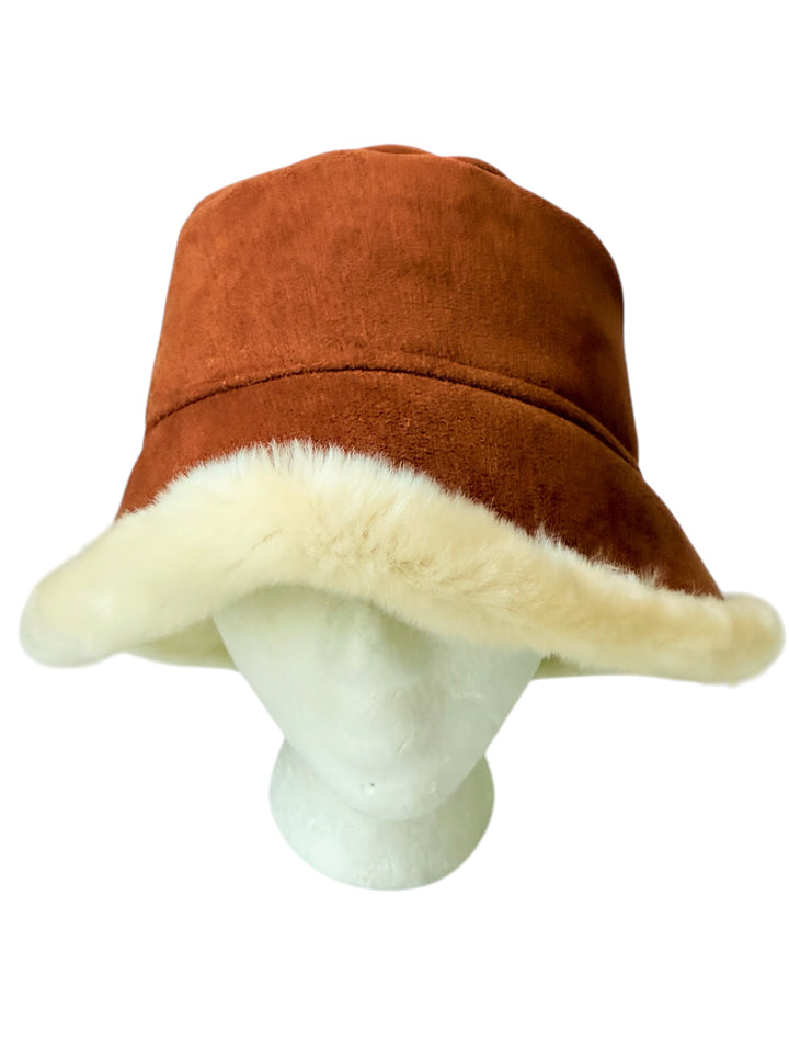 Surell Chestnut Suede Shearling Cloche Bucket Hat
