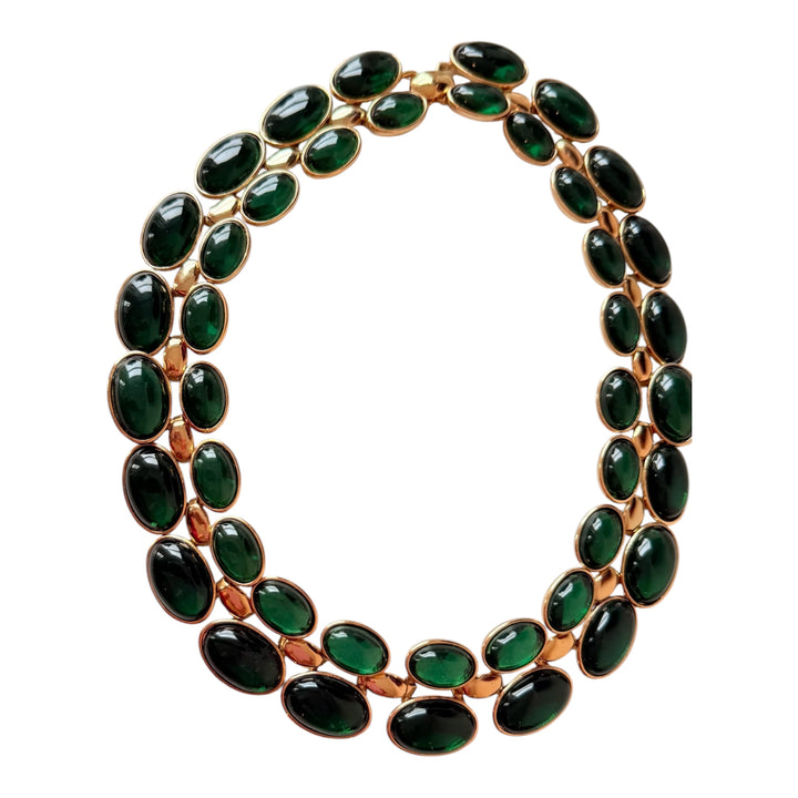 Banana Republic Vintage Double Strand Collar Oval Cobachon Green Statement Necklace