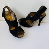 Pedro Garcia Black Suede Hook & Loop Heeled Slingback Sandals Size 39.5